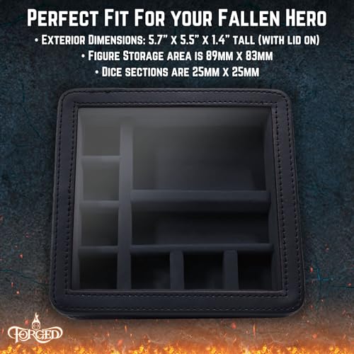 Forged Dice Co. RPG Character Shrine Display Case for Dice and DND Miniatures - Includes Travel Dice Tray and Display Lid - Compatible with Dungeons and Dragons Dice and Miniatures - Black - color: Black