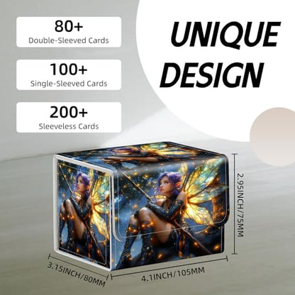 Trading Card Storage Box, Holds 100+ for MTG Cards, Premium PU Leather with Magnetic Closure, Fairy With Luminous Wings Durable Deck Box for Magic the Gathering, Trading Card Games - color: Fairy With Luminous Wings