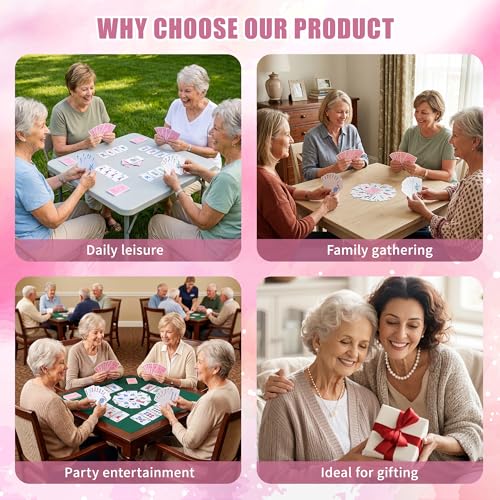 166Pcs Waterproof PVC Mahjong Playing Cards, Non-Slip Mahjong Cards Durable Portable Travel Family Board Game for Elderly Beginners Camping