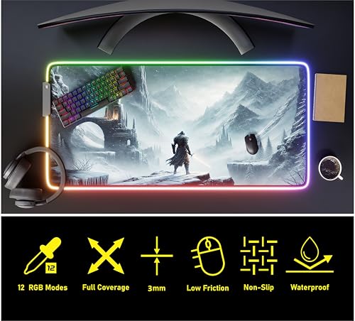 Gaming Mouse Pad - Desk Mat Gaming Mouse Pad, 90x40 Medium Extra Large Extended Big Long Huge XL XXL and XXXL RGB LED Light Mousepad for a Computer, PC Mats Mousepads Frostblade Warrior - color: Frostblade Warrior