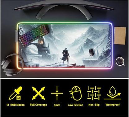 Gaming Mouse Pad - Desk Mat Gaming Mouse Pad, 90x40 Medium Extra Large Extended Big Long Huge XL XXL and XXXL RGB LED Light Mousepad for a Computer, PC Mats Mousepads Frostblade Warrior - color: Frostblade Warrior