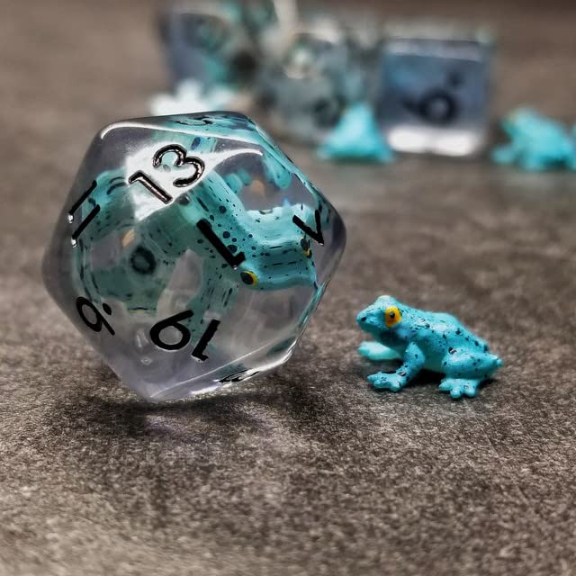 Sage's Portal Animal Familiars Resin DND Dice Set Polyhedral Dice Set for Dungeons and Dragons RPG Pathfinder Tabletop TTRPG (Blue Frog) - color: Blue Frog, style: Dice Set Only