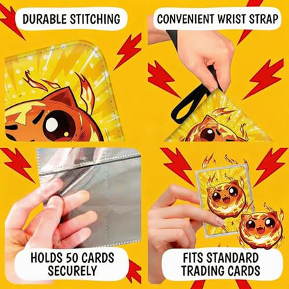 Trading Card Binder Small 4 Pocket,capacity of 400 Cards, 50 Clear Sheets Included, 3 Rings And Zipper, Cards Binder, Collector Binder, Water Proof with Dragon Design (RedFire Ball, Small) - color: RedFire Ball, size: Small