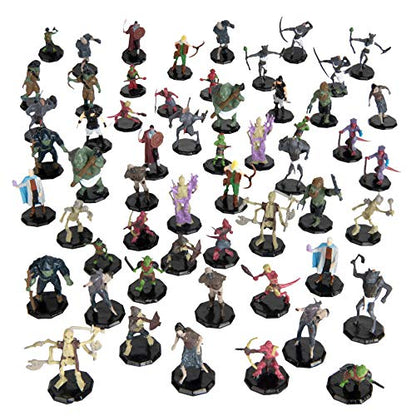 Monster Protectors 56 Fantasy Mini Figures - All Unique Designs - 1" Hex-Sized Compatible with DND Dungeons Dragons, Pathfinder, RPG Tabletop Games - Features Goblins, Orcs, Gnolls, Skeletons & More