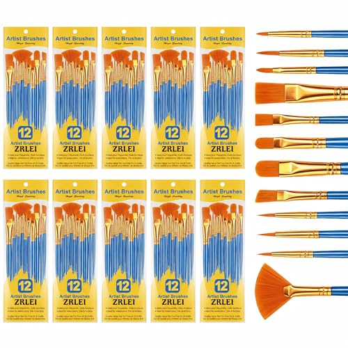 Paint Brushes Set, 10Pack/120Pcs Round Pointed Tip Artist Paintbrushes for Acrylic Painting Oil Watercolor Oil Watercolor & Miniature Painting, Suitable for Kids & Adults，Blue - size: 120P
