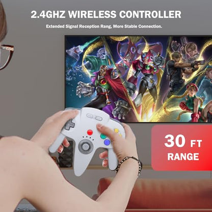 KIWITATA Wireless N64 Controller for Switch 1/Switch 2, 2.4GHZ N64 Remote Joystick Wireless Controller Compatible with N64 Original Console, Raspberry Pi, IOS, PC Windows 7,8,10,11 Gray - color: gray