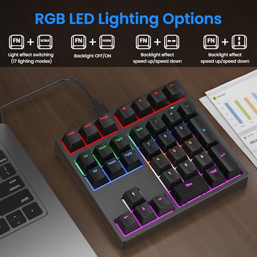Gurjot Number Pad, Mechanical USB Wired Numeric Keypad with RGB LED Backlit,34 Keys Numpad Keyboard with PBT Keycaps Blue Switches for Windows/Mac Laptop,Computer,Desktop,PC,Notebook (Black) - color: black