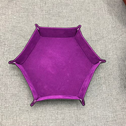 Vaguelly Hexagon Dice Tray Foldable PU Velvet Dice Storage Box for Board Games Lid for Gamers