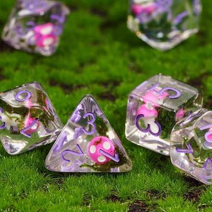 UDIXI Mushroom DND Dice Resin Polyhedral Dice Set for D&D RPG Tabletop Game | Velvet Storage Bag, DM Gift, for Dungeons and Dragons Role Playing Games Board Games - color: Mushroom Seaweed