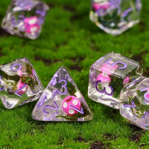 UDIXI Mushroom DND Dice Resin Polyhedral Dice Set for D&D RPG Tabletop Game | Velvet Storage Bag, DM Gift, for Dungeons and Dragons Role Playing Games Board Games - color: Mushroom Seaweed