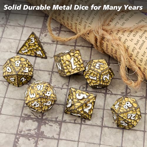 PJOY Metal D&D Dice Set for Dungeons and Dragons Dice with Case Meteorite Black Gold Glitters 7PCS 16mm Role Playing Cool DND Gifts for Players DM Board Game Masters - color: Black Gold