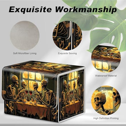 Magnetic Closure TCG Deck Box Portable Card Holder Trading Card Deck Box | PU Leather Collectible Card Case Game Trading Card Deck Box Storage Scratch Resistant Lining, Skeleton People Party - color: Skeleton People Party
