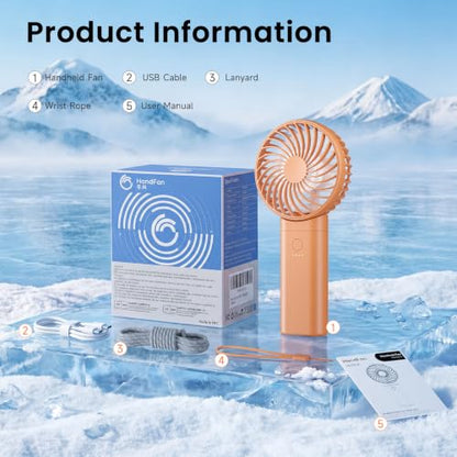 HandFan 2026 𝐔𝐩𝐠𝐫𝐚𝐝𝐞𝐝 Handheld Fan, Hands Free Necklace Fan with lanyard, 8000𝐦𝐀𝐡, 38 Hours Cooling Runtime,180° Foldable (Orange) - color: Clear‑Blade Orange