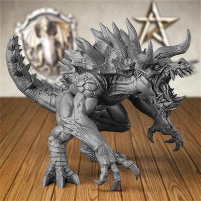 AUSPDICE 32mm DND Monster Miniature The Legendary Devourer, S14 | 1:50 Scale Fantasy Beast with Horned Head, Spiked Back, Open Jaws and Clawed Limbs for Dungeons and Dragons Tabletop RPGs