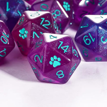 10-Pack Purple D20 Dice Glitter 20 Sided Dice for DND Tabletop Games | Leather Storage Bag, DM Gift, for Dungeons and Dragons Role Playing Games - color: 10pcs D20 Purple