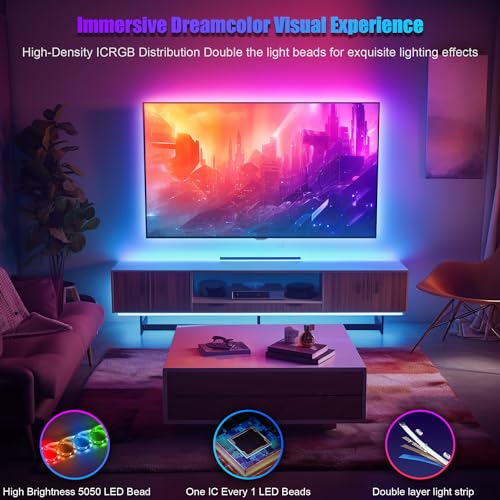 PANTON VILLA LED Lights for 55-75 Inch TVs, 16.4FT ICRGB TV LED Backlight Kit with APP & Remote Control, Music Sync, USB Powered - size: 16.4FT (55''-75'' TV)