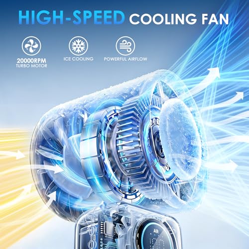 FurBall 4-IN-1 Portable Handheld Fan with Ice Cooling, High-speed Turbo Power 100 Gear Adjustable, LED Display, 6000mAh Rechargeable Battery, Foldable & Quiet Personal Fan for Travel, Office, Outdoor - color: Midnight