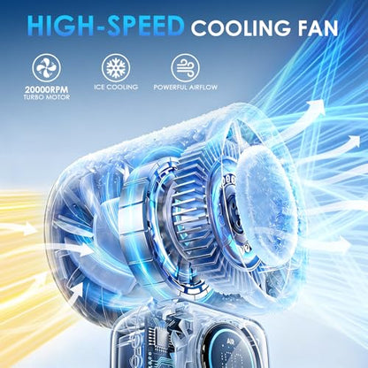 FurBall 4-IN-1 Portable Handheld Fan with Ice Cooling, High-speed Turbo Power 100 Gear Adjustable, LED Display, 6000mAh Rechargeable Battery, Foldable & Quiet Personal Fan for Travel, Office, Outdoor - color: Mint Green