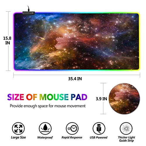 AIMSA Large Gaming Mouse Pad RGB, Keyboard Led Mousepad Extended 35.4 x 15.8 inch Non-Slip Rubber Base with 14 Lighting Modes Desk Mat, Colorful Galaxy Nebula - color: Colorful Galaxy Nebula