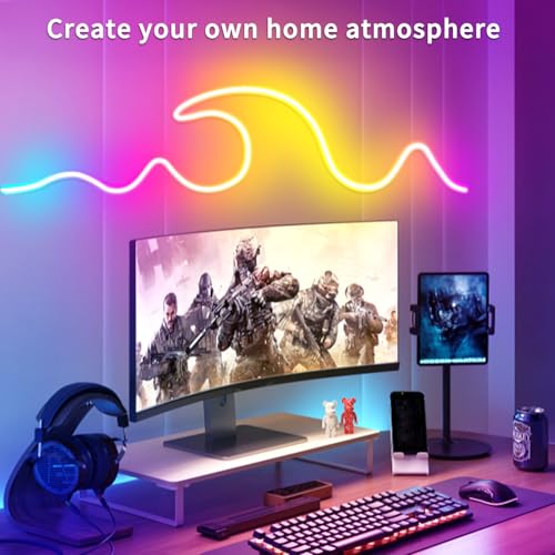 65.6FT LED Neon Rope Lights,24V RGB LED Neon Lights with Remote/APP Control,IP65 Waterproof Flexible Neon LED Strip Lights for Bedroom Room DIY Decoration（with Snap &Screws） | IP65 Waterproof Flexible RGB LED Neon Rope Lights for Bedroom Room DIY Decorati