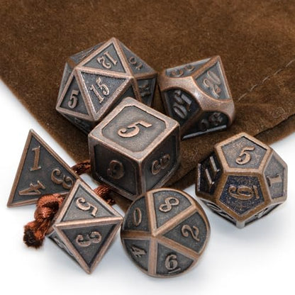 Metal Dice Set, HNCCESG Polyhedral D&D Dice for Dungeons and Dragons RPG DND Dice for Role Playing MTG Tabletop Gaming Shadowrun Pathfinder 7PCS D20 D12 D10 D8 D6 D4（Antique Copper） - color: Antique Copper