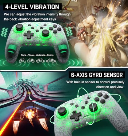 Switch Controller Compatible with Switch 1/2/Lite/OLED, Wireless Pro Controllers Work with iOS/Android/PC with RGB Light, Programmable, TURBO & Wakeup