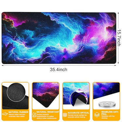 Mouse Pad for Gaming Neon Universe Nebula Big Gaming Mousepad Large Extended Mouse Mat Non-Slip Rubber Base Desk Pad with Stitched Edges for Office Gamer Home 35.4"X 15.7" - color: Boy Watching Wild Sunset