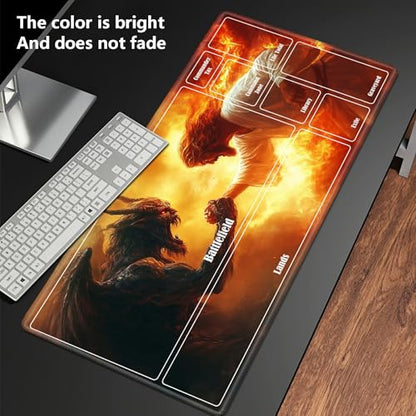 MTG Playmat with Zones, TCG Card Game Play Mat with Stitched Edges, Non-Slip Rubber Base Gaming Desk Mat, Smooth Surface 24 x 14 Inch, Jesus Christ Fight The Devil - color: Jesus Christ Fight the Devil, size: Zone 1