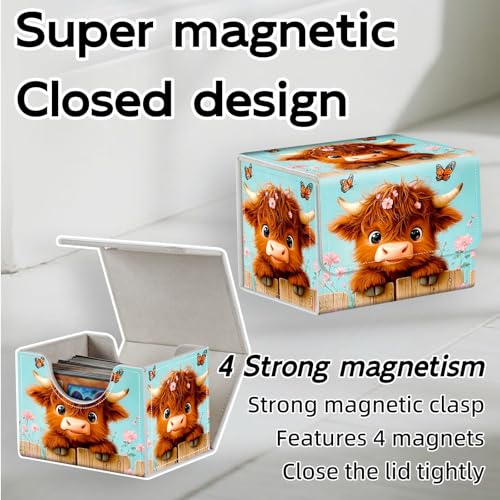 Trading Card Storage Box, Premium PU Leather with Magnetic Closure, Holds 100+ for MTG Cards, Cow Is In The Fence Durable Deck Box for Magic the Gathering, Trading Card Games - color: Cow Is In The Fence