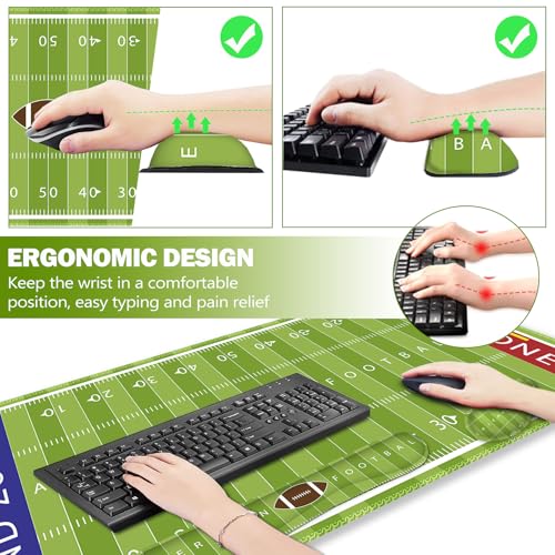 ARTSO Green Desk Mat Set, Extended Gaming Mouse Pad with Wrist Rest Support +Keyboard Wrist Rest +Coaster, Large Cute Mousepad, American Football Field - color: American Football Field