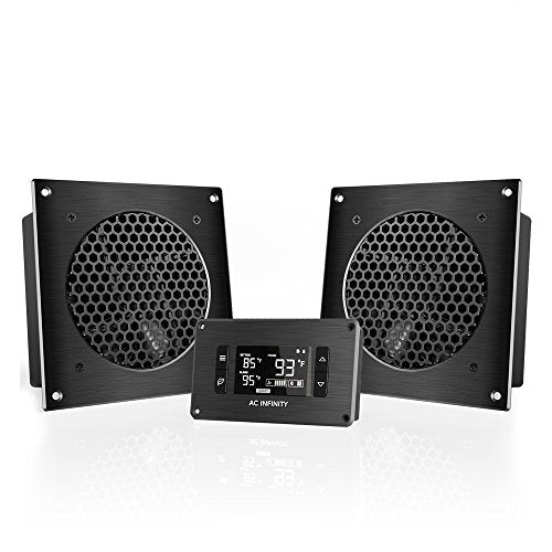 AC Infinity AIRPLATE T8, Quiet Cooling Dual-Fan System 6" with Thermostat Control, for Home Theater AV Cabinets - size: 6-Inch - Black Dual