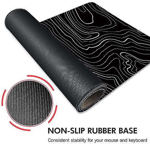 Galdas Mouse Pad For Gaming,XXL XL Large Mouse Mat Long Extended MousePad Desk Mat Non-Slip Rubber Mice Pads Stitched Edges Thin (31.5 x 11.8 x 0.12 Inches) Topographic Map - color: Topographic Map Balck
