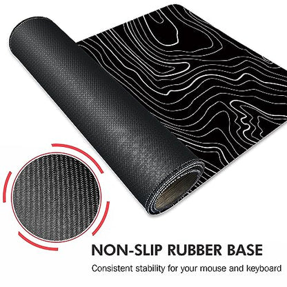 Galdas Mouse Pad For Gaming,XXL XL Large Mouse Mat Long Extended MousePad Desk Mat Non-Slip Rubber Mice Pads Stitched Edges Thin (31.5 x 11.8 x 0.12 Inches) Topographic Map - color: Topographic Map Balck