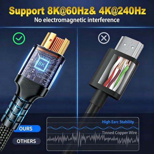 𝟑𝐫𝐝 - 𝐆𝐞𝐧 10K 8K HDMI Cable 2.1, 1.5FT 3.3FT 5FT 6.6FT 10FT 13FT 16FT 20FT 25FT, 48Gbps Gold-Plated Ultra High Speed Military Grade Nylon Braided HDMI Cord 8K@60Hz /4K@120Hz, HDCP 2.2&2.3(1.5FT) - size: 1.5Feet