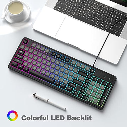 Camiysn Wire Gaming Keyboard, 7 Colorful Rainbow Backlight Classic Gaming Keyboard (Black & Grey) - color: Black & Grey