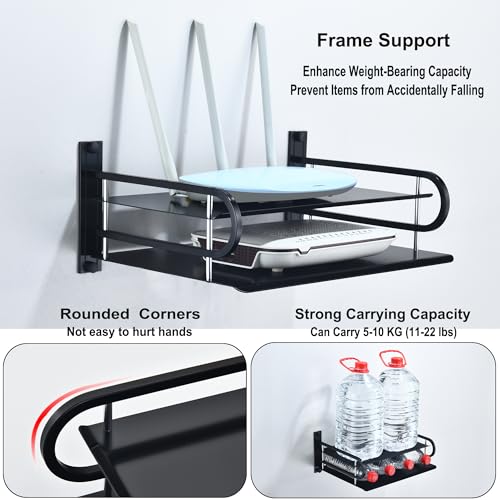 2-Tier Metal Floating Wall Shelves for AV TV Box Console, 12x9.8 Inch | Sturdy Aluminum Double Shelf, Holds Apple TV Roku Router Projector, Rust-proof, No-Drill Option, for Living Room Game Room - color: 2 Layers-large-1pcs