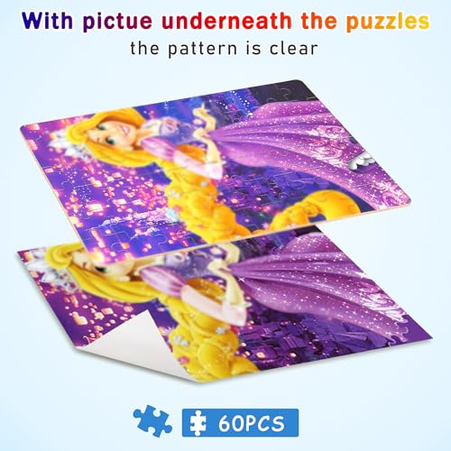 Puzzles for Kids Ages 4-8,Kids Puzzls in a Metal Box,60 Pieces Long Hairs Princess Small Puzles,Kid Boys Girls Learning Educational Puzzle Packed in Tin Box - color: Long Hairs60