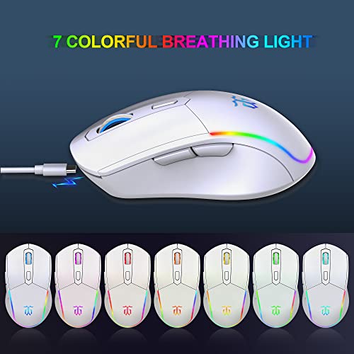 Snpurdiri 60% Wireless Gaming Keyboard and Mouse Combo,LED Backlit Rechargeable 2000mAh Battery,Mini Mechanical Feel Anti-ghosting Keyboard +Popular RGB Gaming Mice for PC Gamer (White) - color: White Combo
