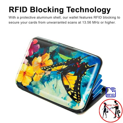 Credit Card Holder, Metal Card Wallet RFID Blocking Mini Slim Aluminum Business Hard Card Case for Women Men (Flowers Butterfly) - color: Flowers Butterfly