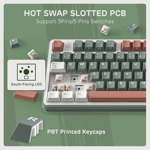 RK ROYAL KLUDGE S98 Wireless Mechanical Keyboard w/Smart Display & Knob | 96% Top Mount RGB Gaming Keyboard BT/2.4G/USB-C, 5-Layer Noise Dampening, Creamy Sound Pre-lubed Switch,Hot Swap, 98 Keys - color: Clay Green, size: Linear Cream Switch