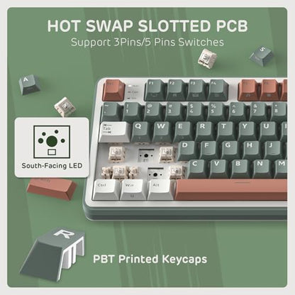 RK ROYAL KLUDGE S98 Wireless Mechanical Keyboard w/Smart Display & Knob | 96% Top Mount RGB Gaming Keyboard BT/2.4G/USB-C, 5-Layer Noise Dampening, Creamy Sound Pre-lubed Switch,Hot Swap, 98 Keys - color: Clay Green, size: Linear Cream Switch