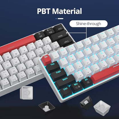 Portable 60% Mechanical Gaming Keyboard, 60 Percent Red Switch LED Backlit, 61 Keys Mini White USB Wired Office Keyboard for Windows Mac Laptop PC (61 Black & White) - color: 61 Black & White/Red Switch