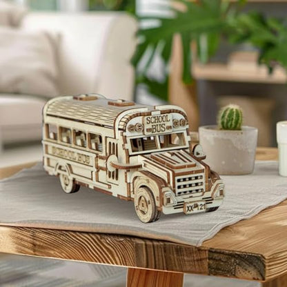 3D Wooden Puzzles for Adults, DIY School Bus Model Building Kit | Creative Craft & Model Kits for Adults, DIY Assembly Puzzle Desk Decor, Holiday Gift for Xmas, Teens Men 14+, STEM Project - style: School Bus