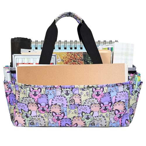 Multi-Functional Tote Craft Bag Desktop File Folder Carrying Bag With Pockets For Art,Craft,Sewing, Travel, Daily Use,Office (Cat) - color: Cat