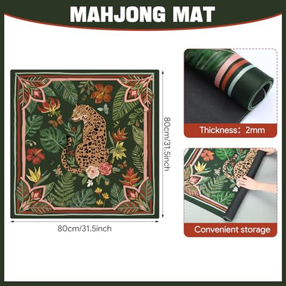 Drydiet Mahjong Mat for Table 31.5 x 31.5 Inch American Mahjong Mat with Carrying Bag, Non-Slip Noise Reduction Table Item for Family Poker Domino Board Game Night & Party Use(Leopard) - style: Leopard