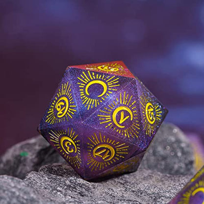 Cusdie Sharp Edges DND Dice, 7 PCs Moon Dice Set D&D Dice, Handcrafted Polyhedral Dice Set, for Role Playing Game (Moon/Purple Black) - color: Moon Pattern-purple Black