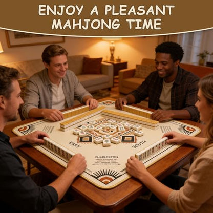 Portable Mahjong Mat with Rules (33"x33"), Ethnic Style Game Mat Noise Reduction Non-Slip, No Creases Rubber Table Mat Cover with Drawstring Bag & 3 Dice for Poker, Card, Tile & Board Game - size: 33*33