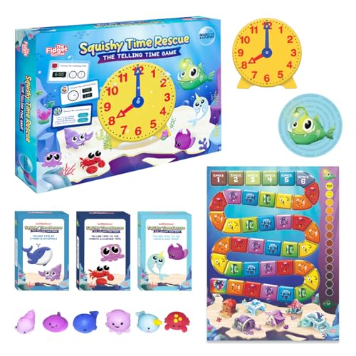 The Fidget Game Squishy Time Rescue - Telling Time Game for Kids Ages 6-11 | Grades 1-5 Multisensory Hands-On Learning Board Game with Manipulatives, Classroom Must Have