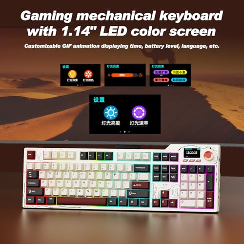 Ajazz AK35I V4 Full Size Wireless Mechanical Keyboard with 1.14" Color Screen & Knob, Tri-Mode Gasket Hot Swappable Gaming Keyboard, 10000mAh Battery, RGB, Black Red - color: Black Red
