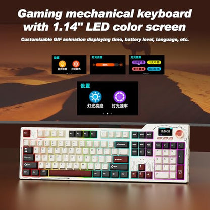 Ajazz AK35I V4 Full Size Wireless Mechanical Keyboard with 1.14" Color Screen & Knob, Tri-Mode Gasket Hot Swappable Gaming Keyboard, 10000mAh Battery, RGB, Black Red - color: Black Red